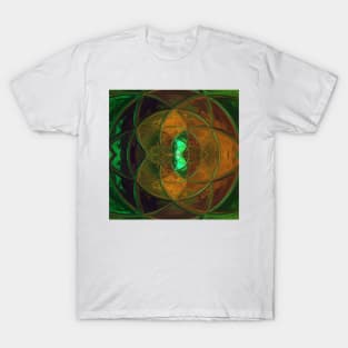 Mosaic Kaleidoscope Flower Green and Yellow T-Shirt